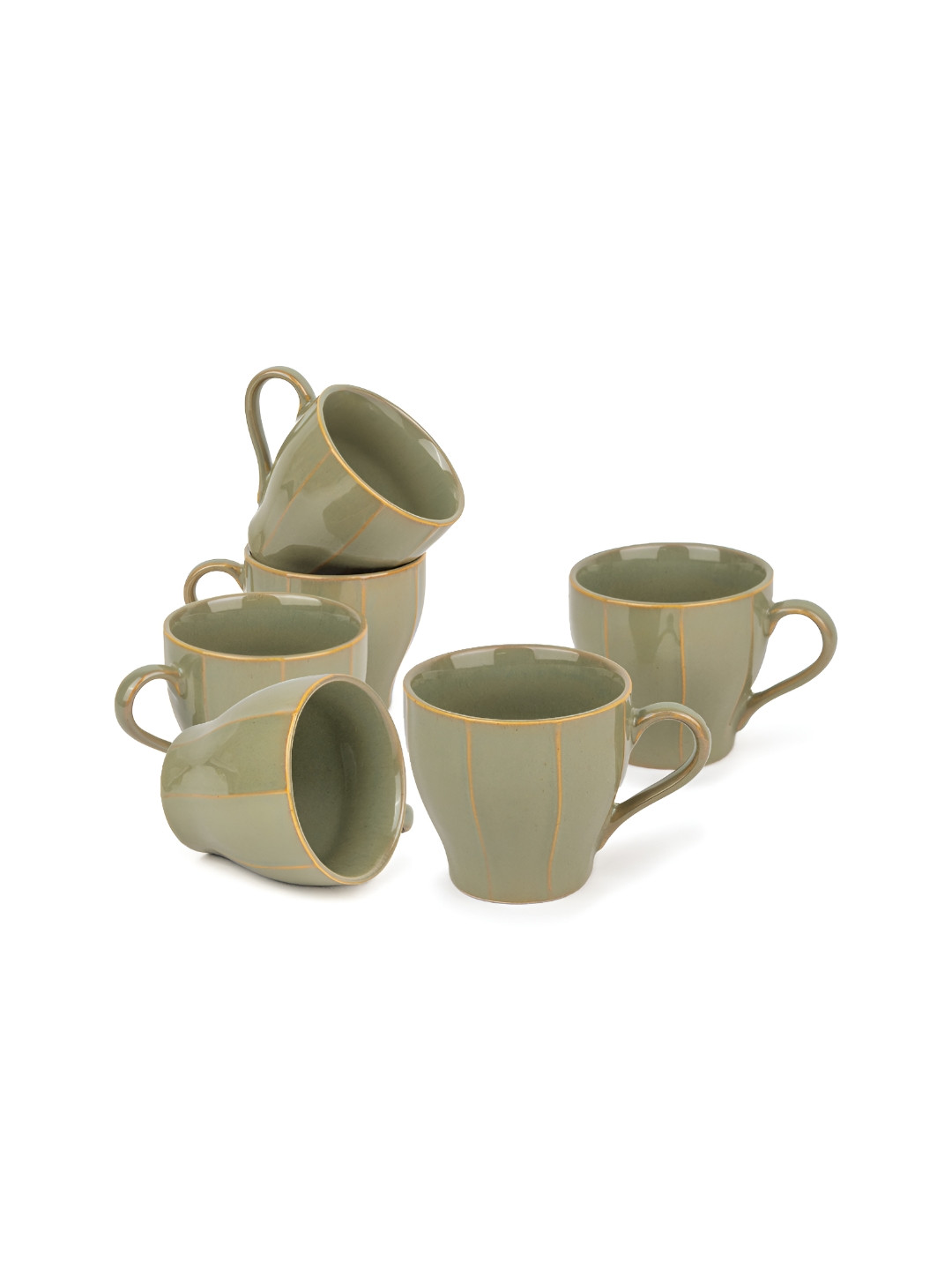 SHAY Studio Pottery Green Ceramic Microwave Safe 6 Piece Mugs-180ml