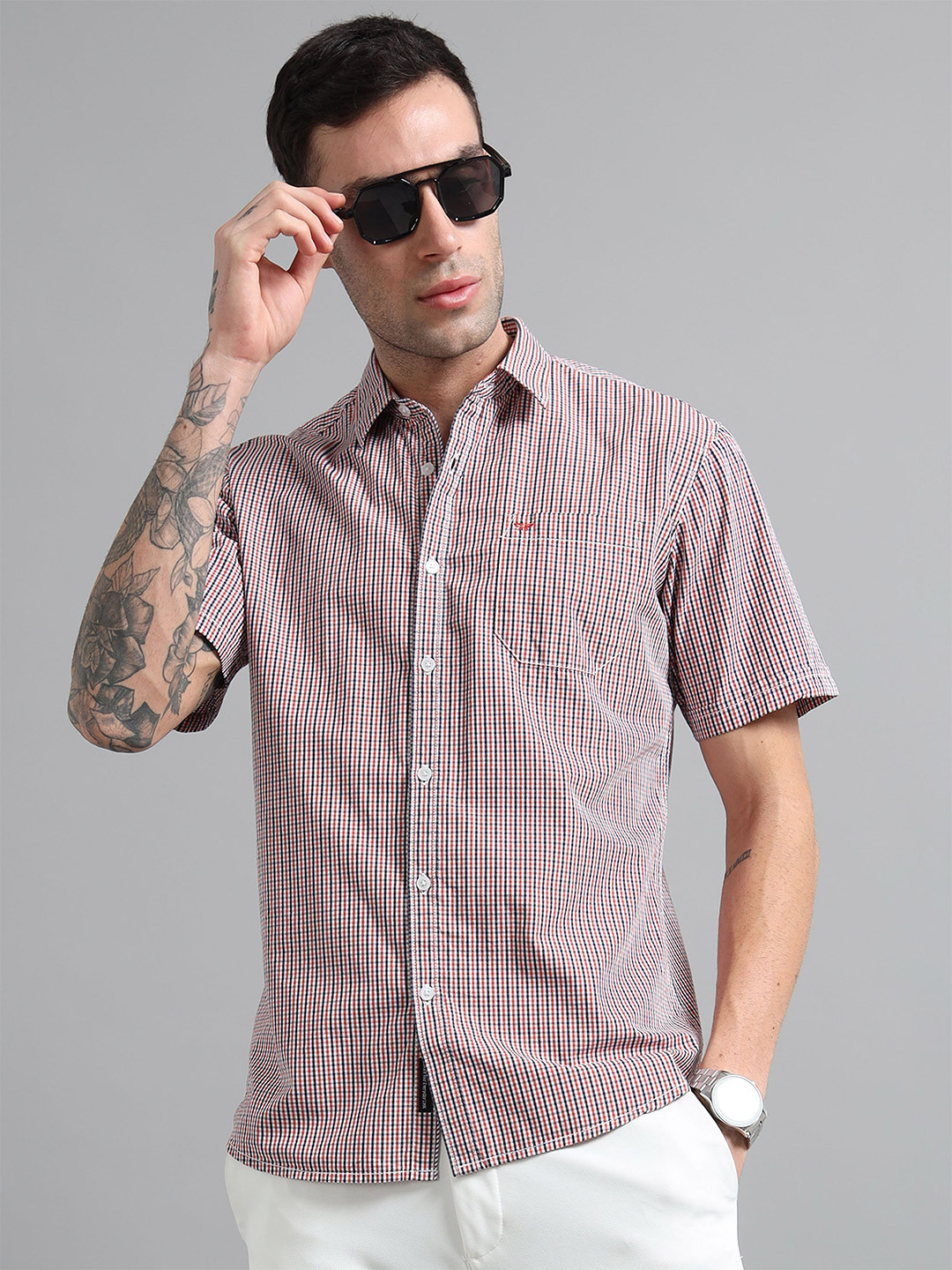 RIGS AND RAGS Men Premium Micro Checks Checked Casual Shirt