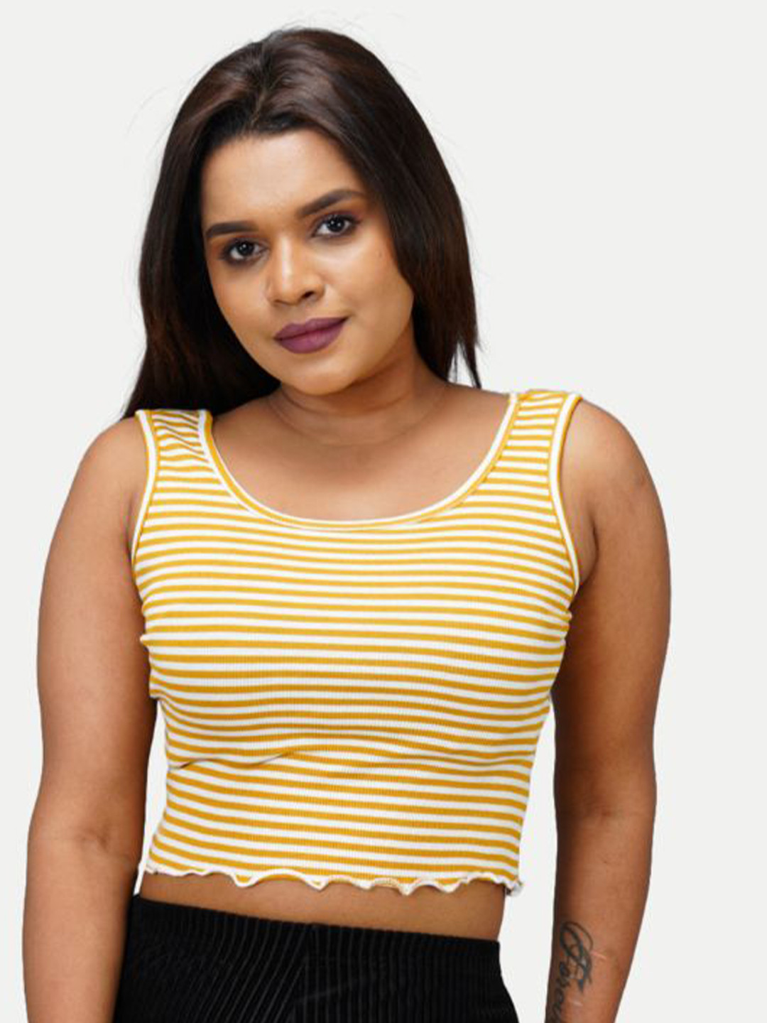 Radprix Striped Cotton Tank Crop Top