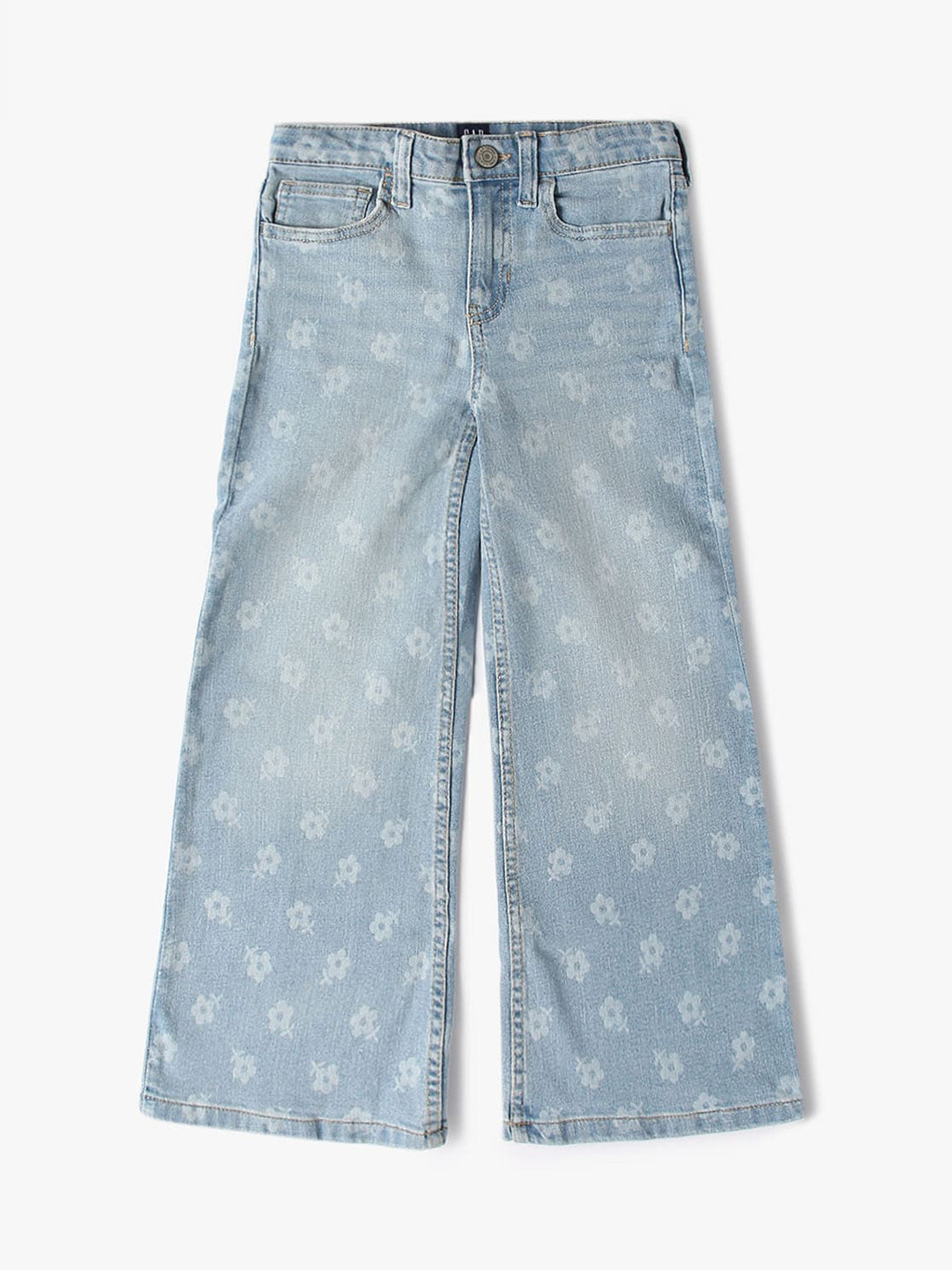 GAP Girls Flared Mid-Rise Light Fade Floral Print Stretchable Jeans