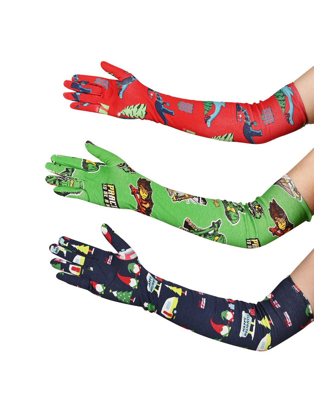 LOOM LEGACY Set Of 3 Patterned Cotton Sun Protective and Breathable Sport Gloves