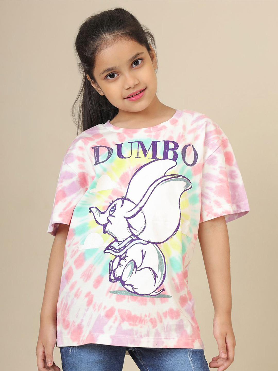 Kids Ville Kids Girls Dumbo Printed Oversized Tshirt