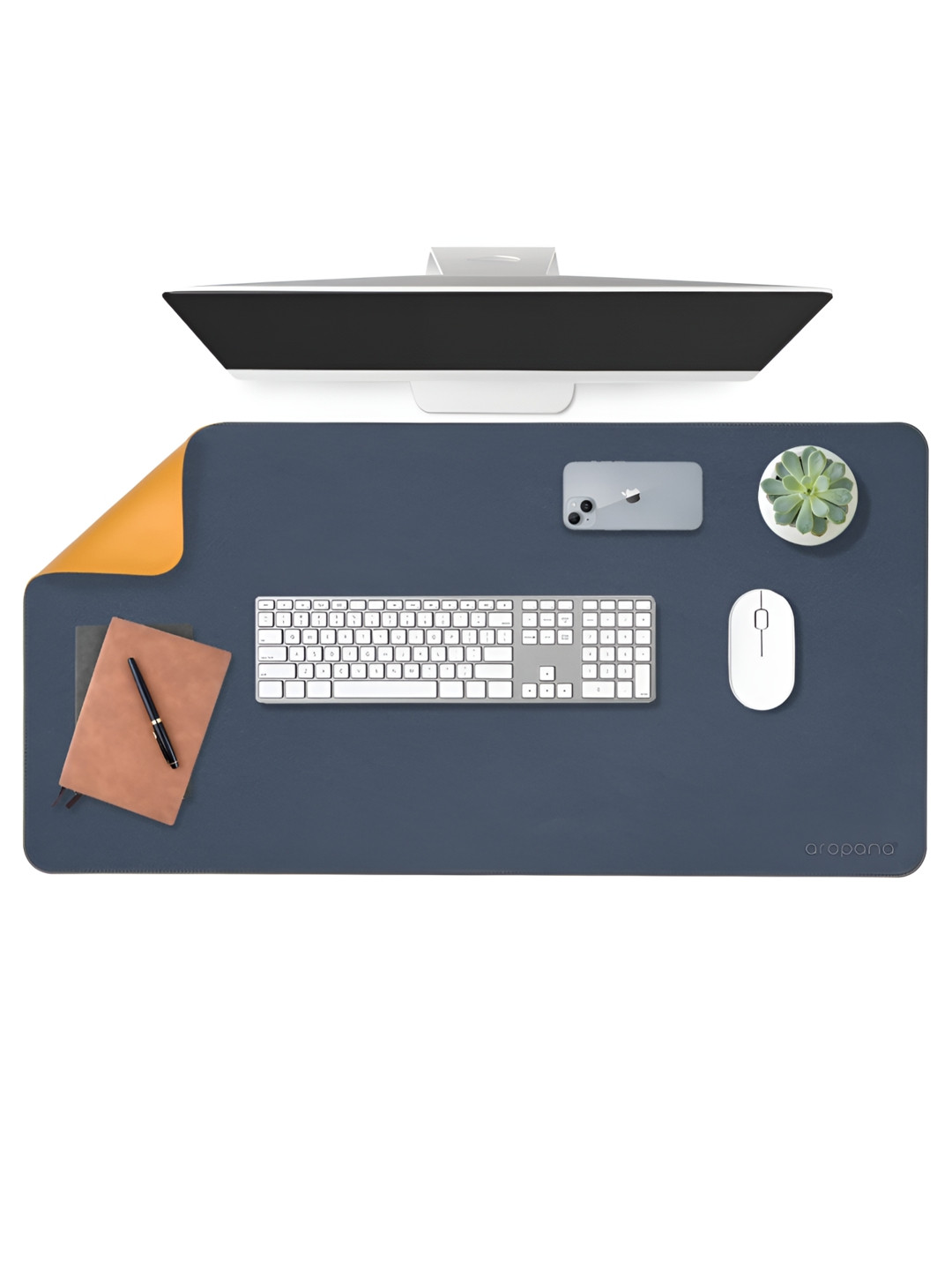 LTETTES dual mats Blue Synthetic Leather Set Of 1 Water Resistant Desk Organiser 35.4 x 17.7 inch