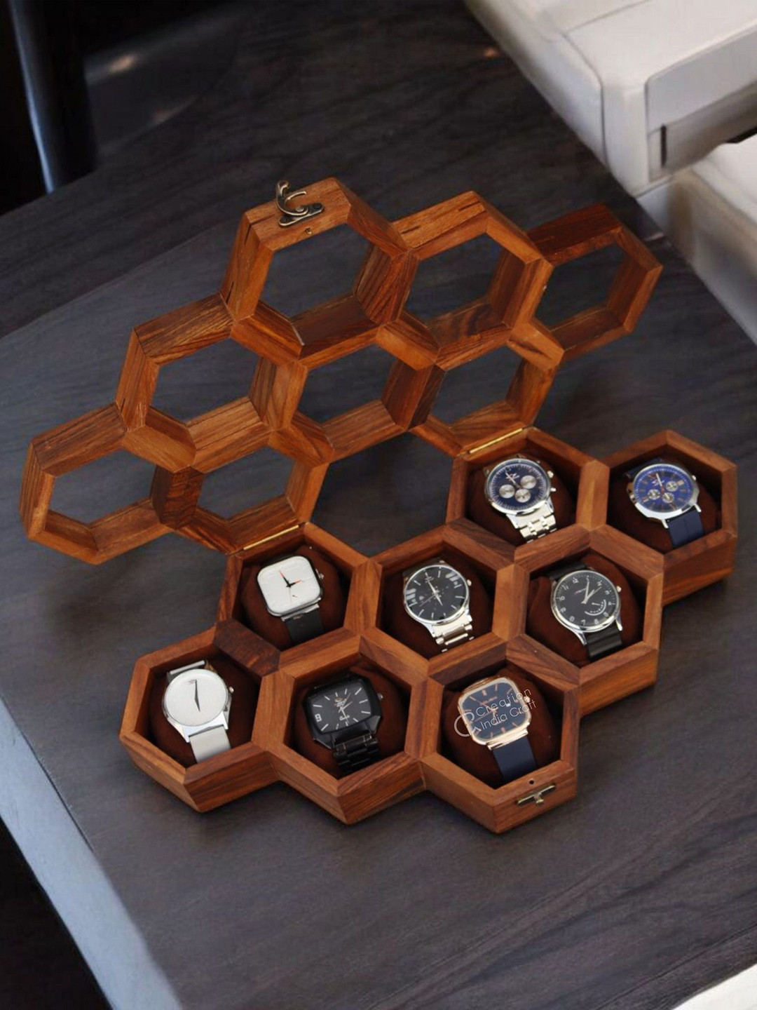 Creation India Craft Brown Wooden 8-Slot Vintage Watch Box