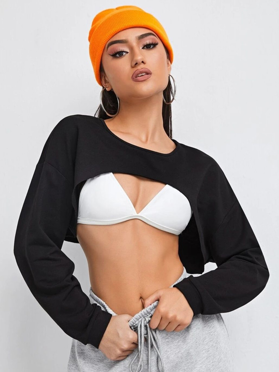 IQOA Women Solid Round Neck Boxy Crop Top