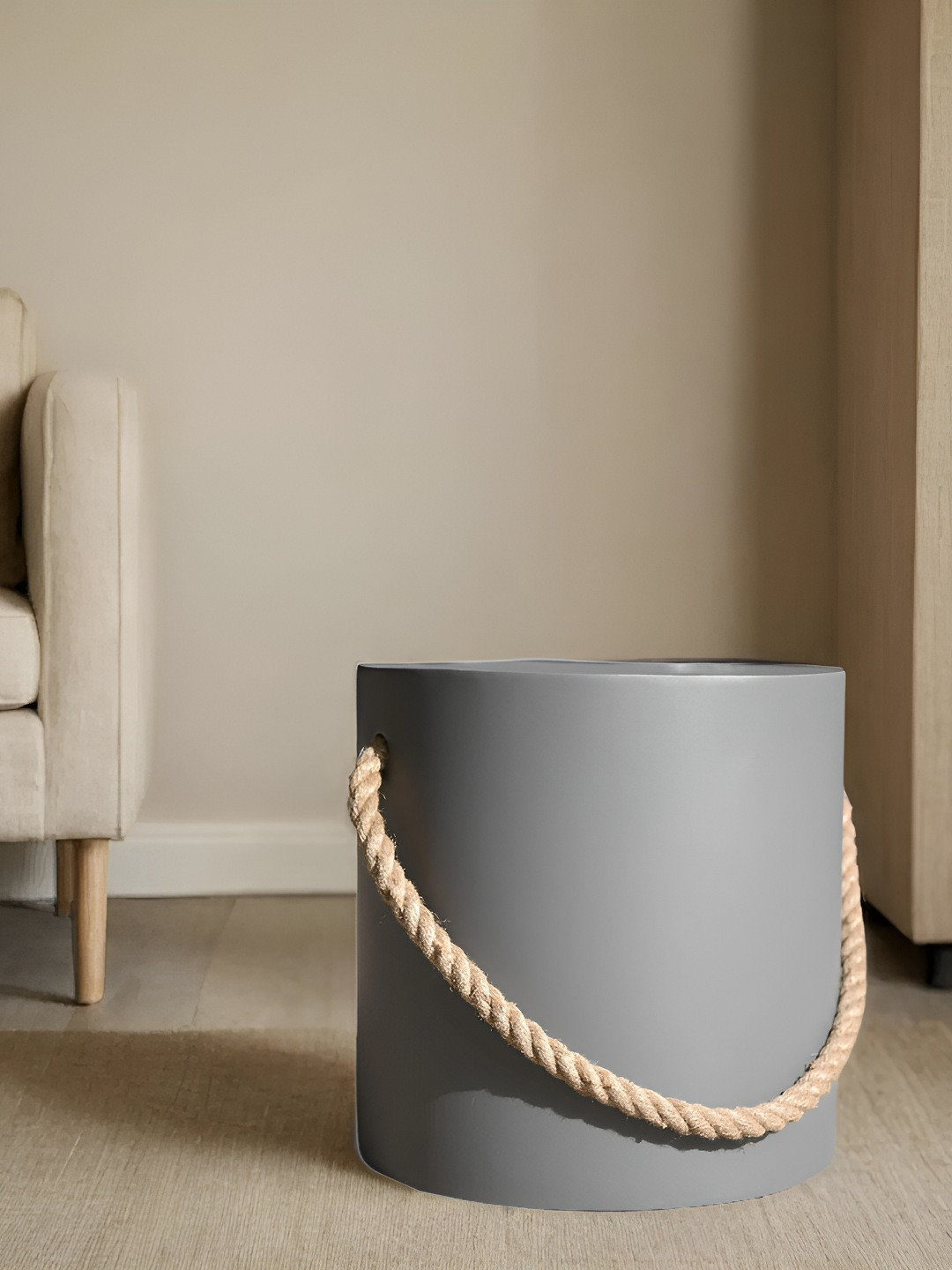 Qdore Home Grey & Beige Metal Round Bedside Table