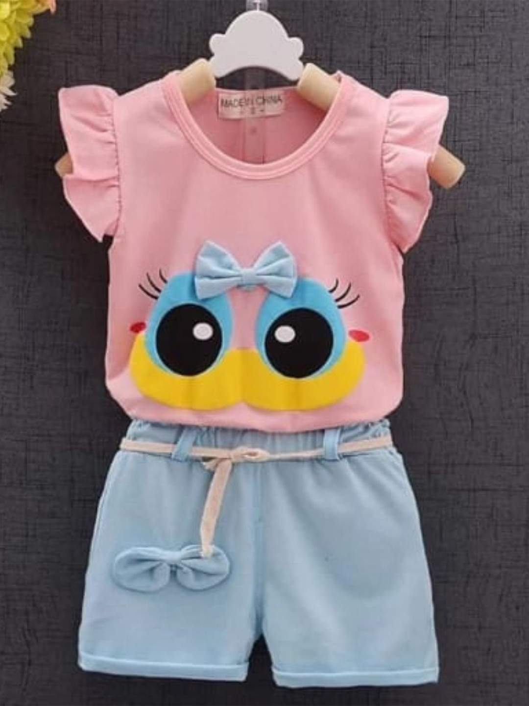 4YOU DRESSES Girl Embroidered Pure Cotton Top with Short Clothing Set