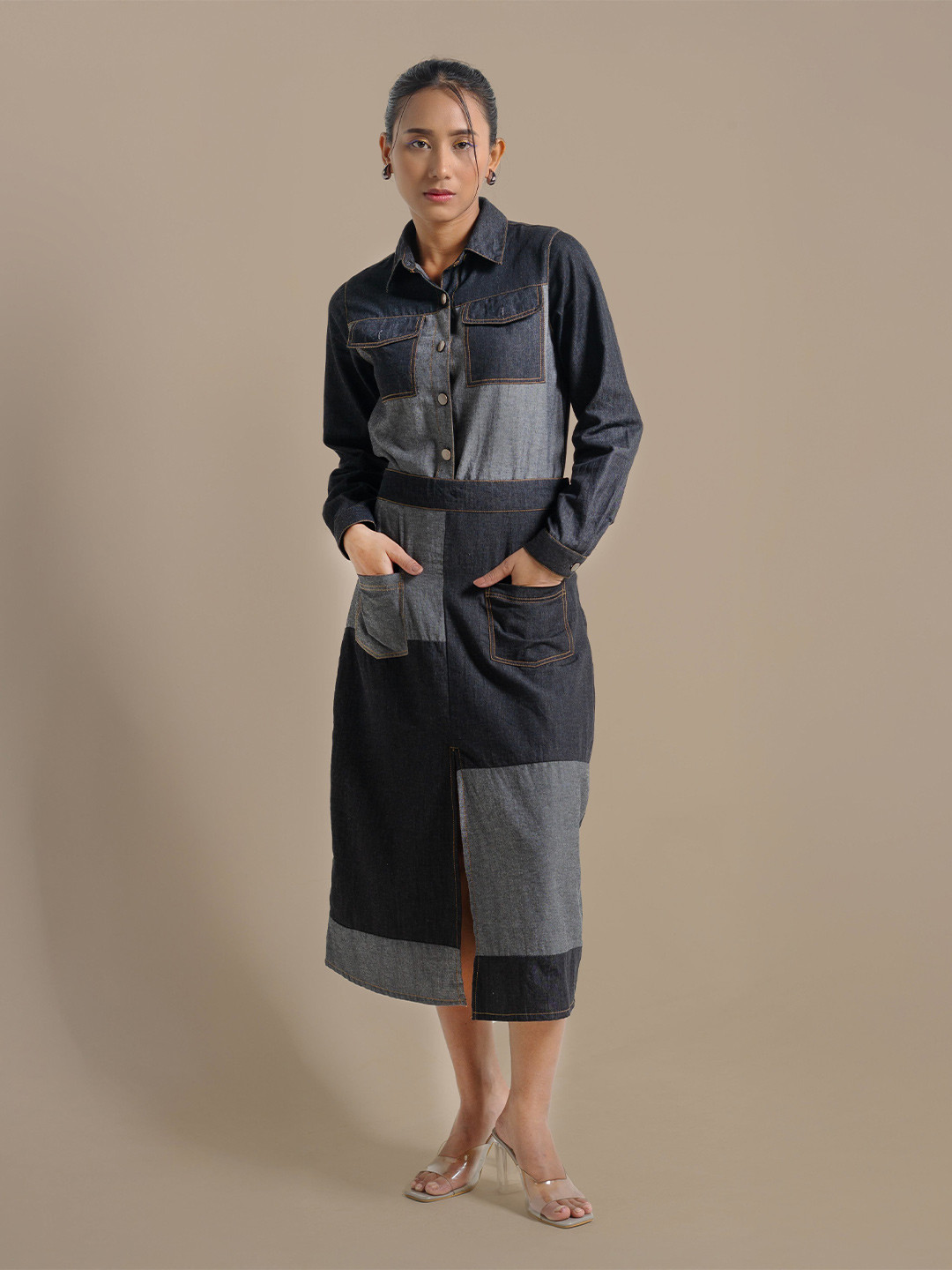 ONSKA Women Denim Shirt Midi Dress