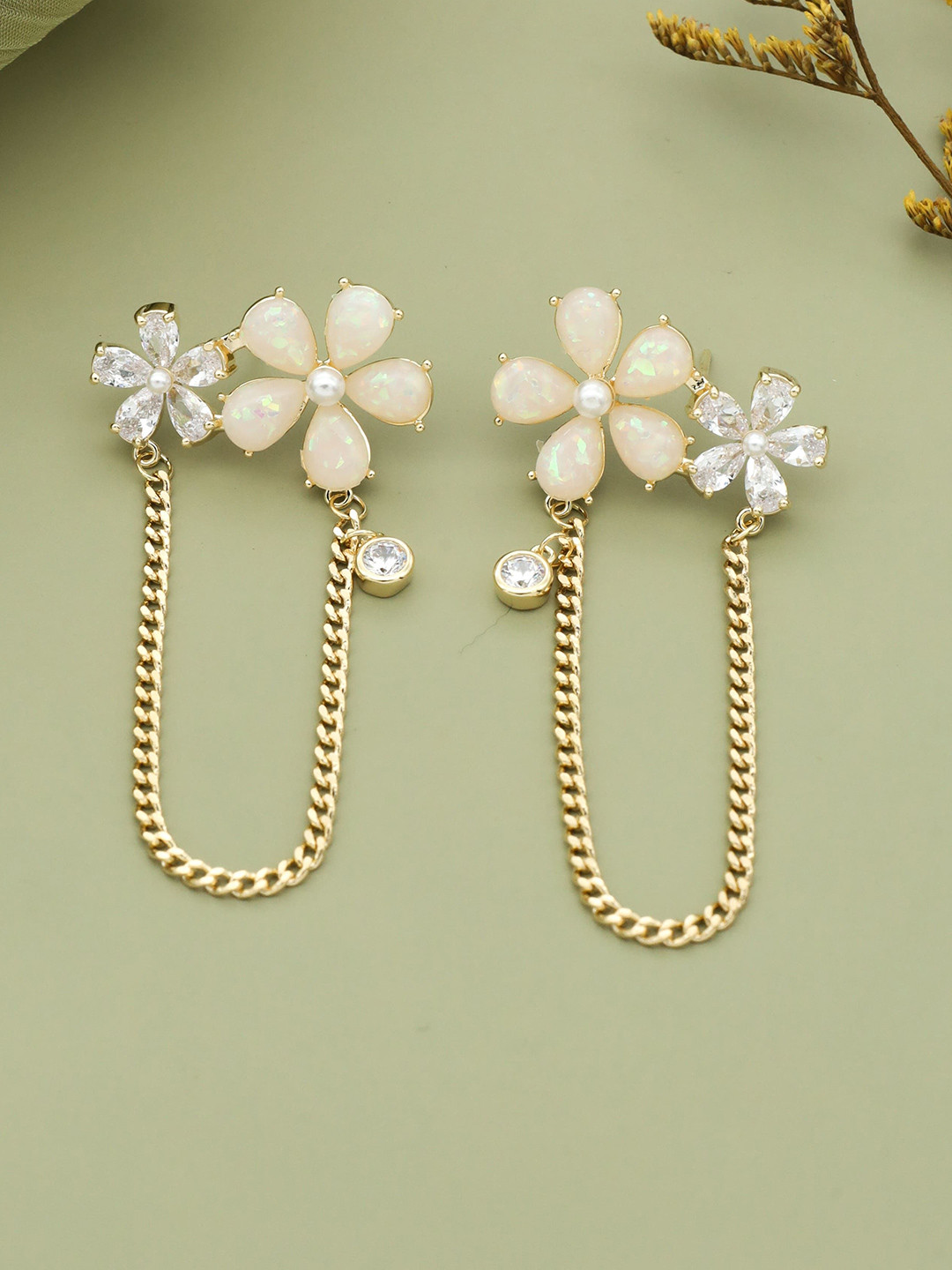 GC Jewelery Pastel Opal Floral with Clear Stone Accents Earrings