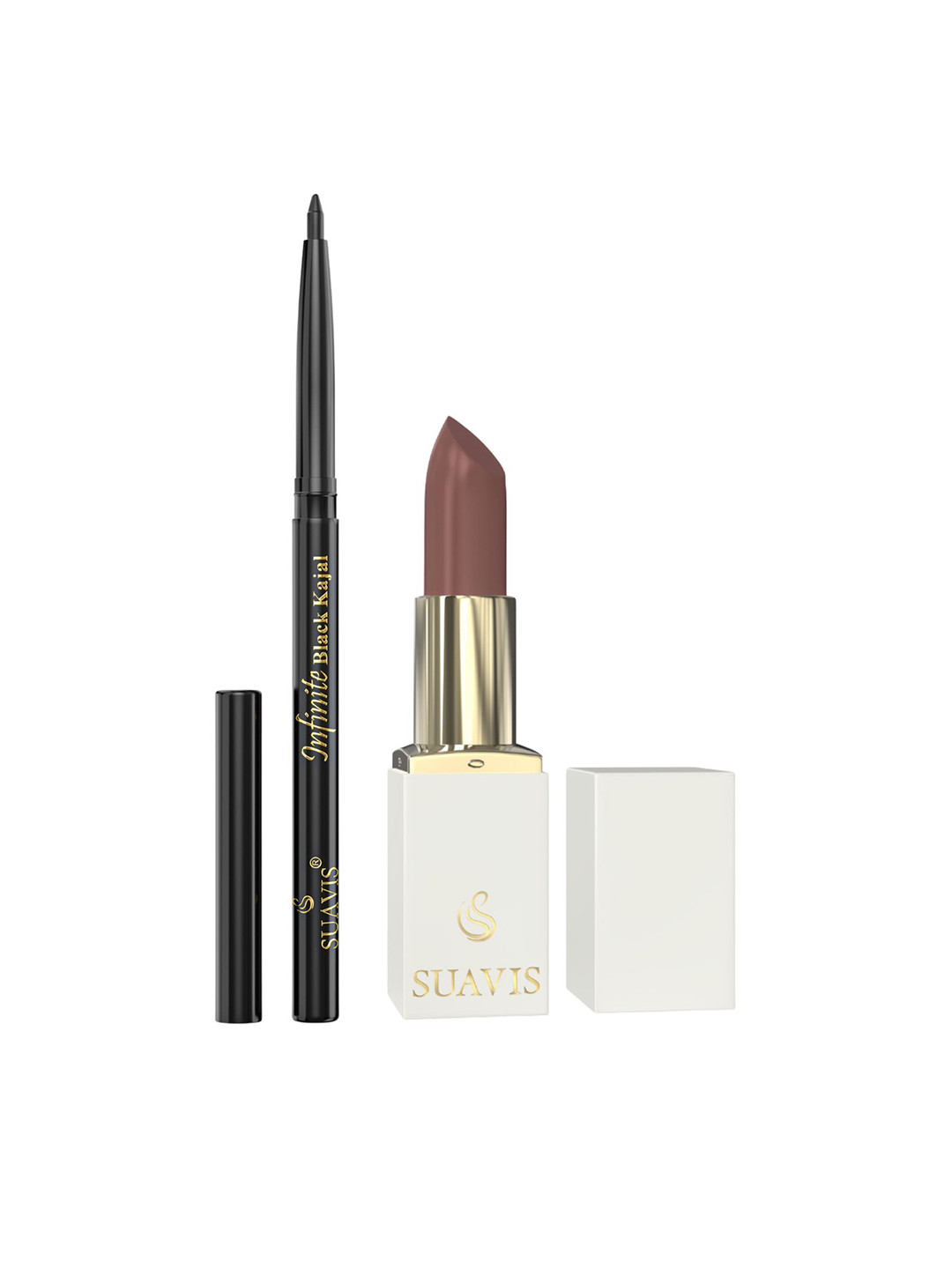 SUAVIS Set Of 2 Long Lasting Lipstick - Dates - 114 & Kajal Black - 401