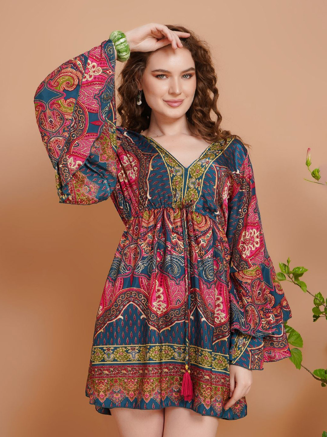 Boholyfe Wanderblush Short Dress With Bell Sleeves