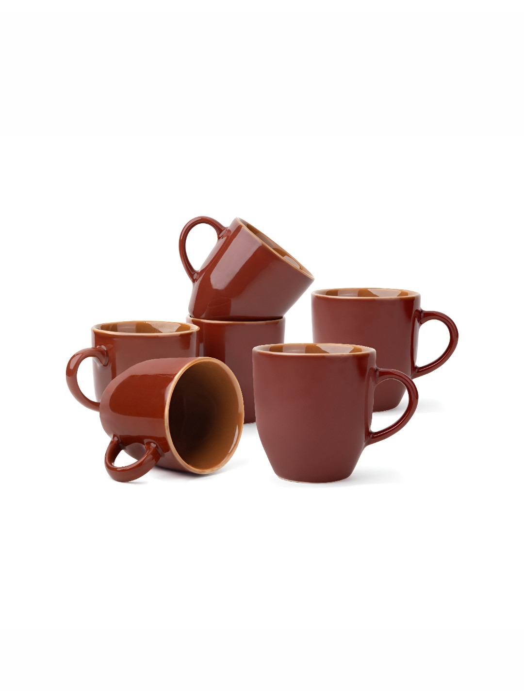SHAY Floral Shaped Burgundy Ceramic Microwave Safe 6 Piece Mugs-330ml