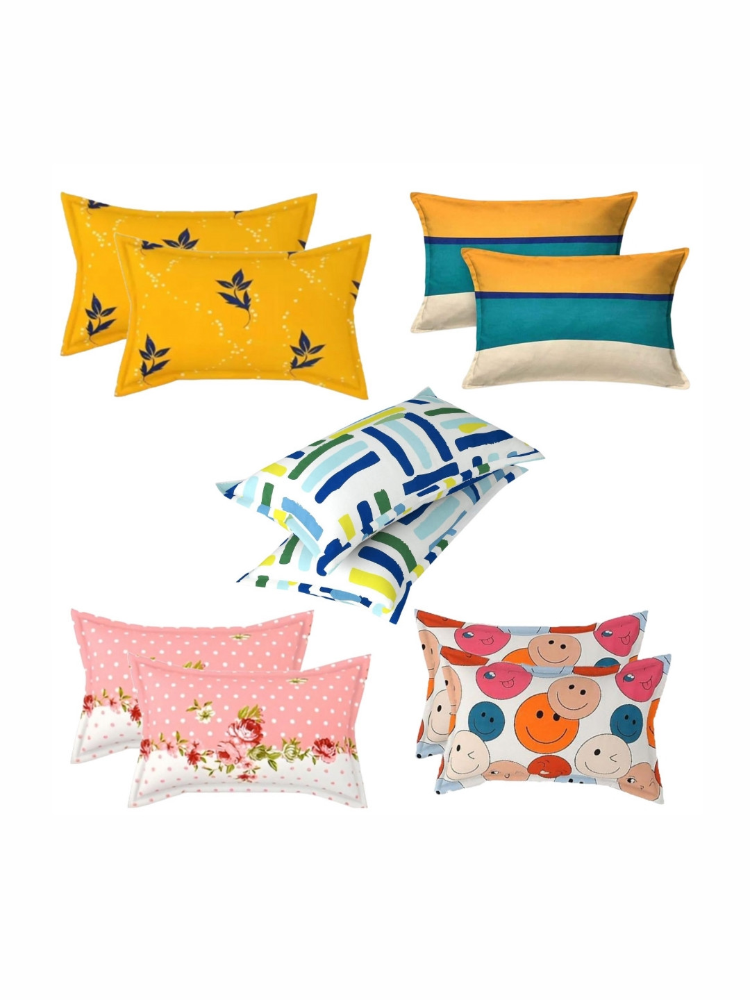 PRTREND Yellow & Blue 6 and more Pieces Abstract Cotton Linen Rectangle Pillow Covers