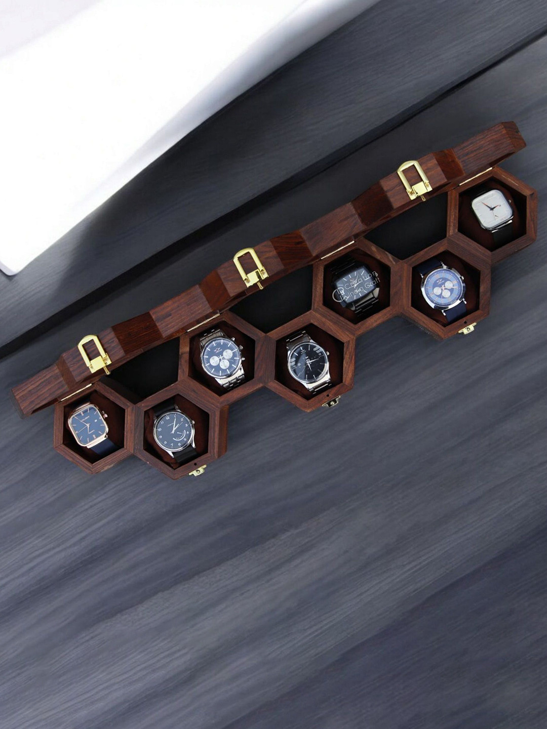 Creation India Craft Brown Wooden 7-Slot Vintage Watch Box