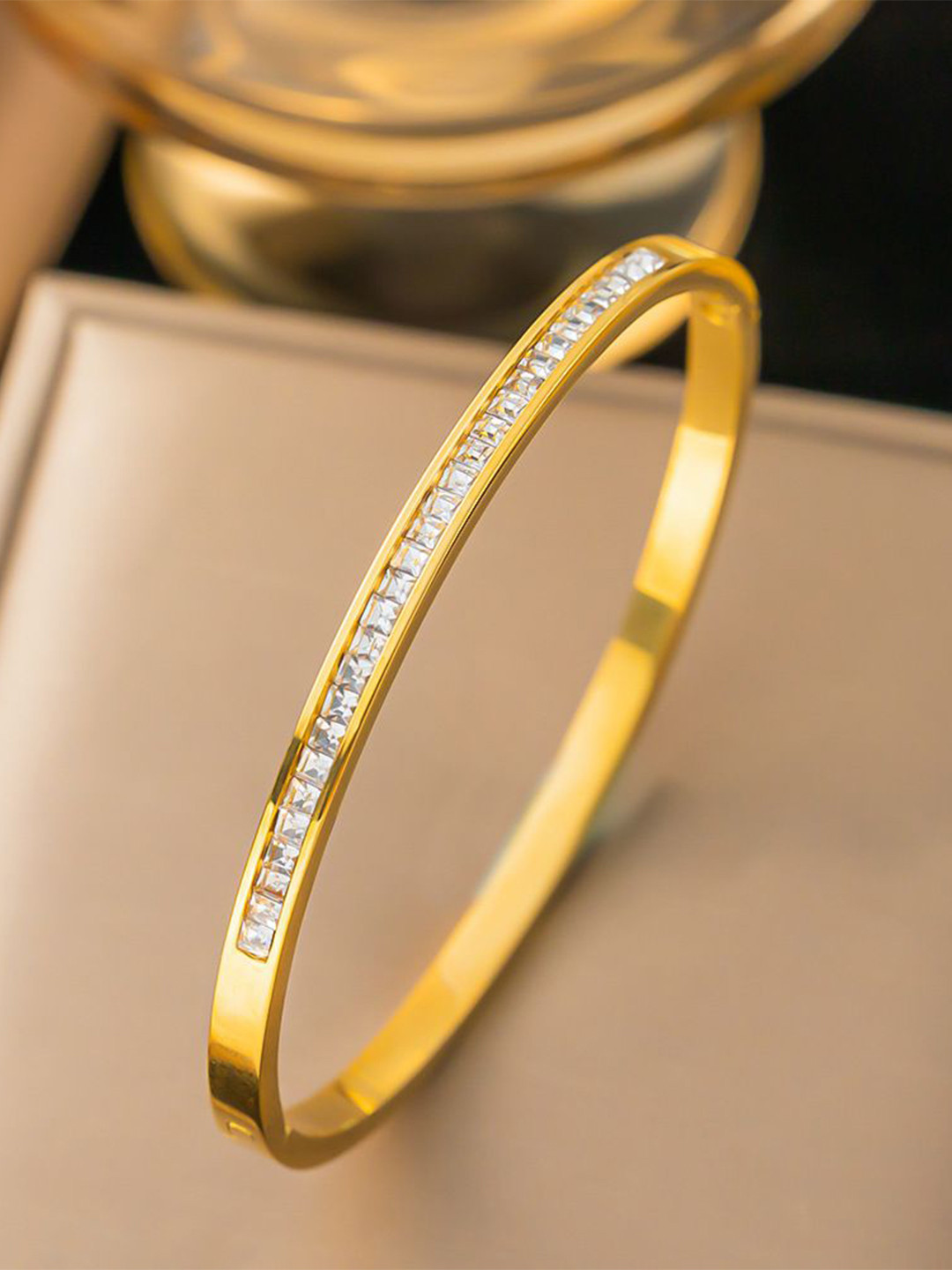 SZN Gold-Plated Crystals Stone Studded Slim Bangle-Style Bracelet