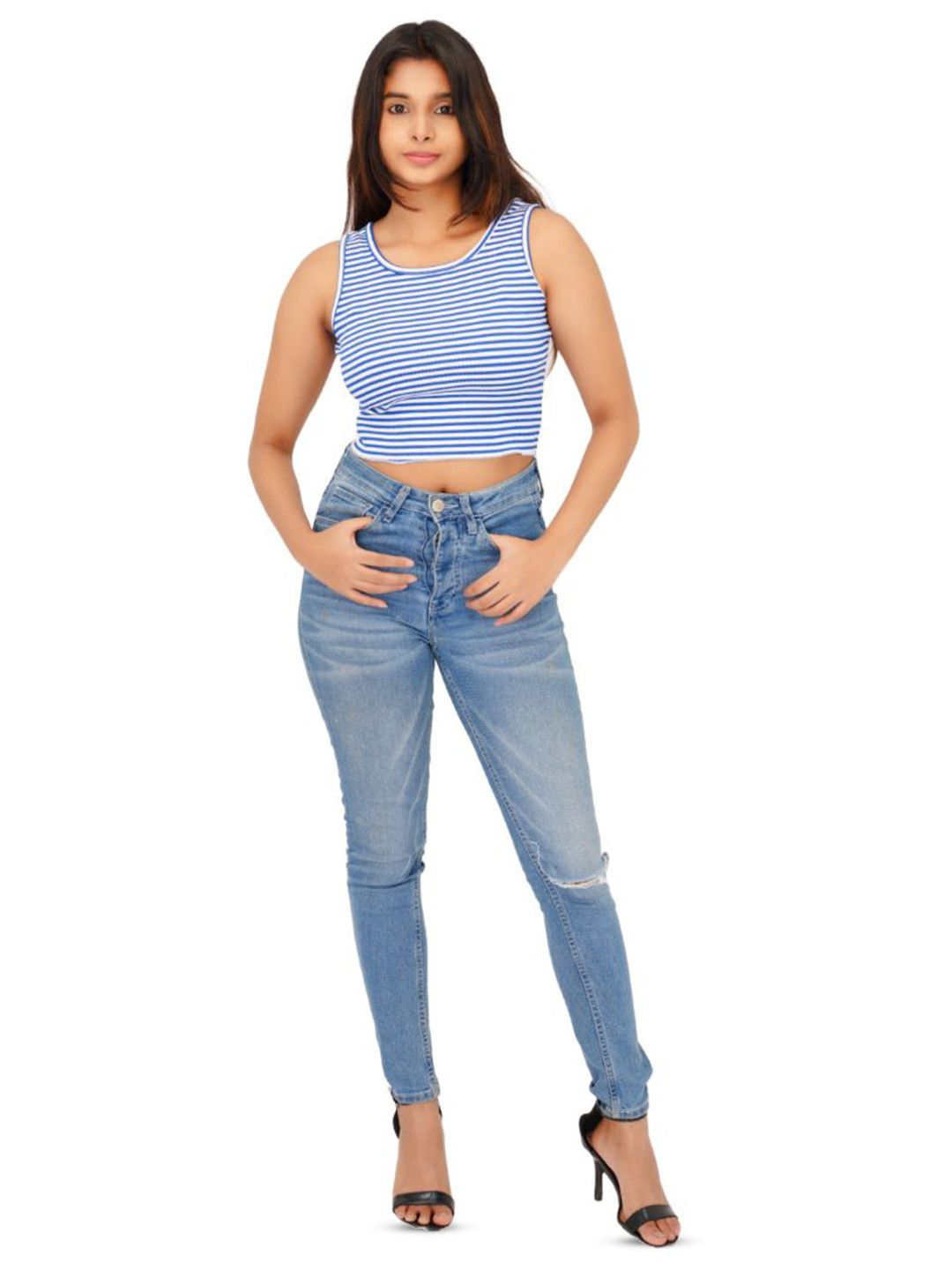 Radprix Women Striped Cotton Tank Crop Top