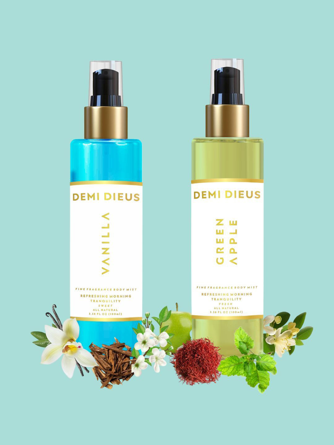 DEMI DIEUS Set Of 2 Green Apple & Vanilla Fine Fragrance Body Mist - 100 ml Each