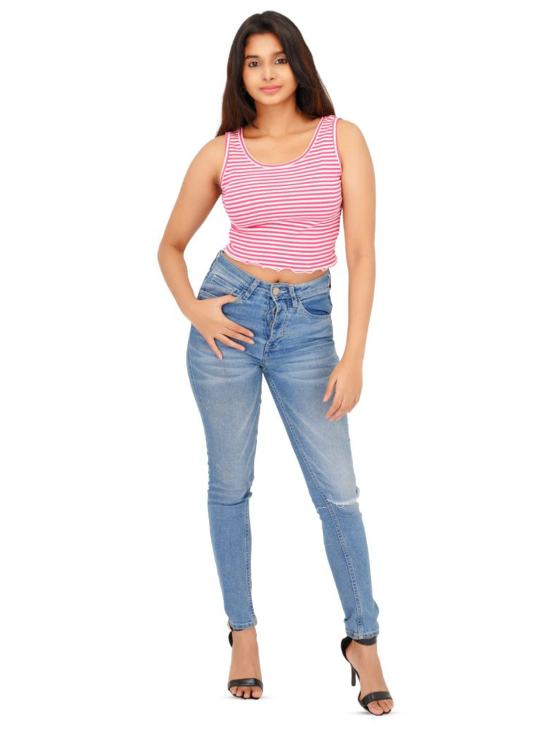 Radprix Women Horizontal Stripes Knitted Sleeveless Tank Top