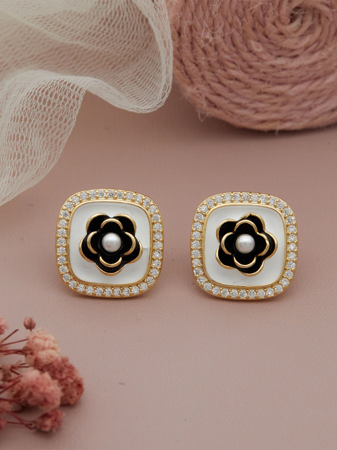 GC Jewelery Gold-Plated Crystal Square Studs