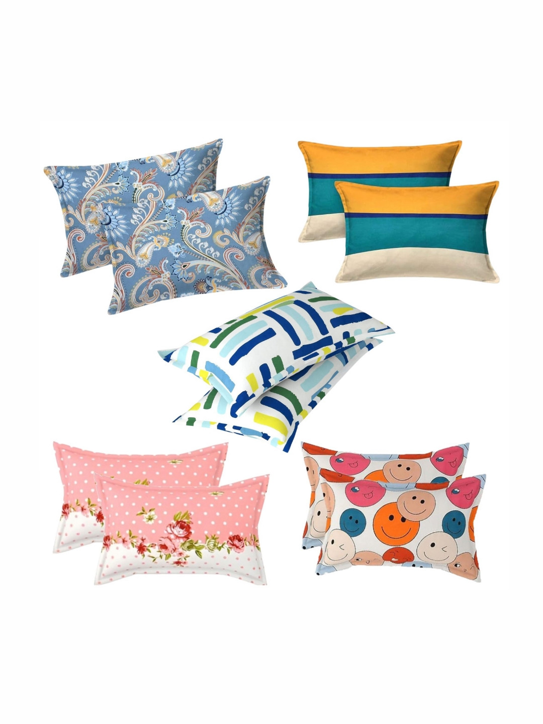PRTREND Blue & Pink 6 and more Pieces Abstract Cotton Linen Rectangle Pillow Covers