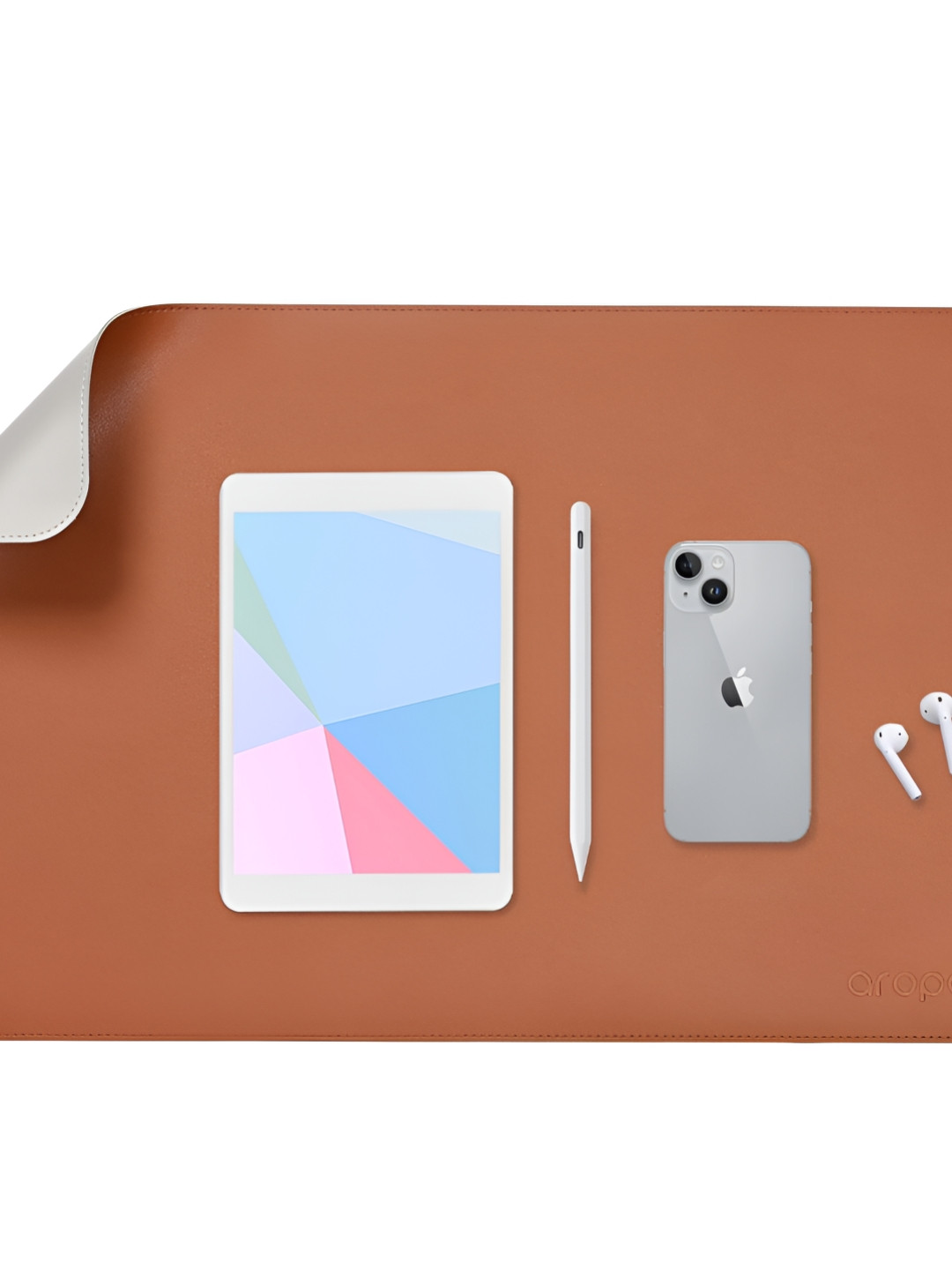 LTETTES dual mats Brown Synthetic Leather Set Of 1 Water Resistant Desk Organiser 23.6 x 13.8 inch