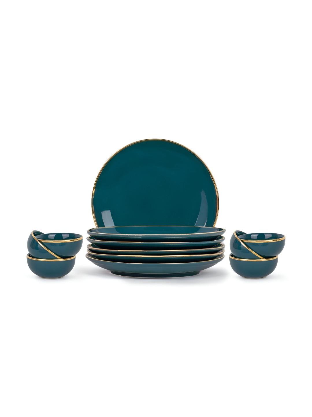 SHAY Goldline Collection Premium Teal Solid Ceramic Easy to Clean 12 Piece Dinner Set