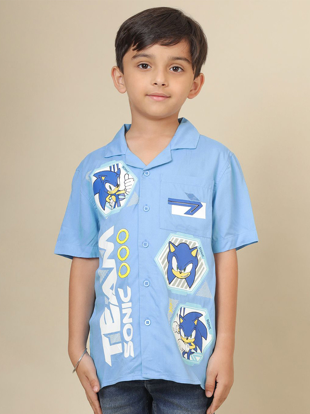 Kids Ville Boys Sonic Graphic Printed Regular Fit Cotton Shirt