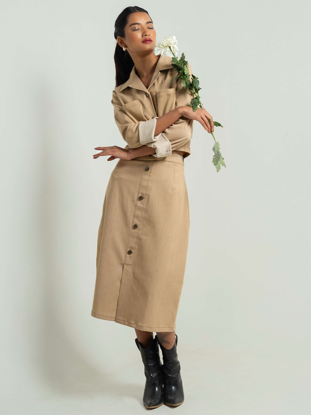 ONSKA Women Denim Solid Shirt Maxi Dress