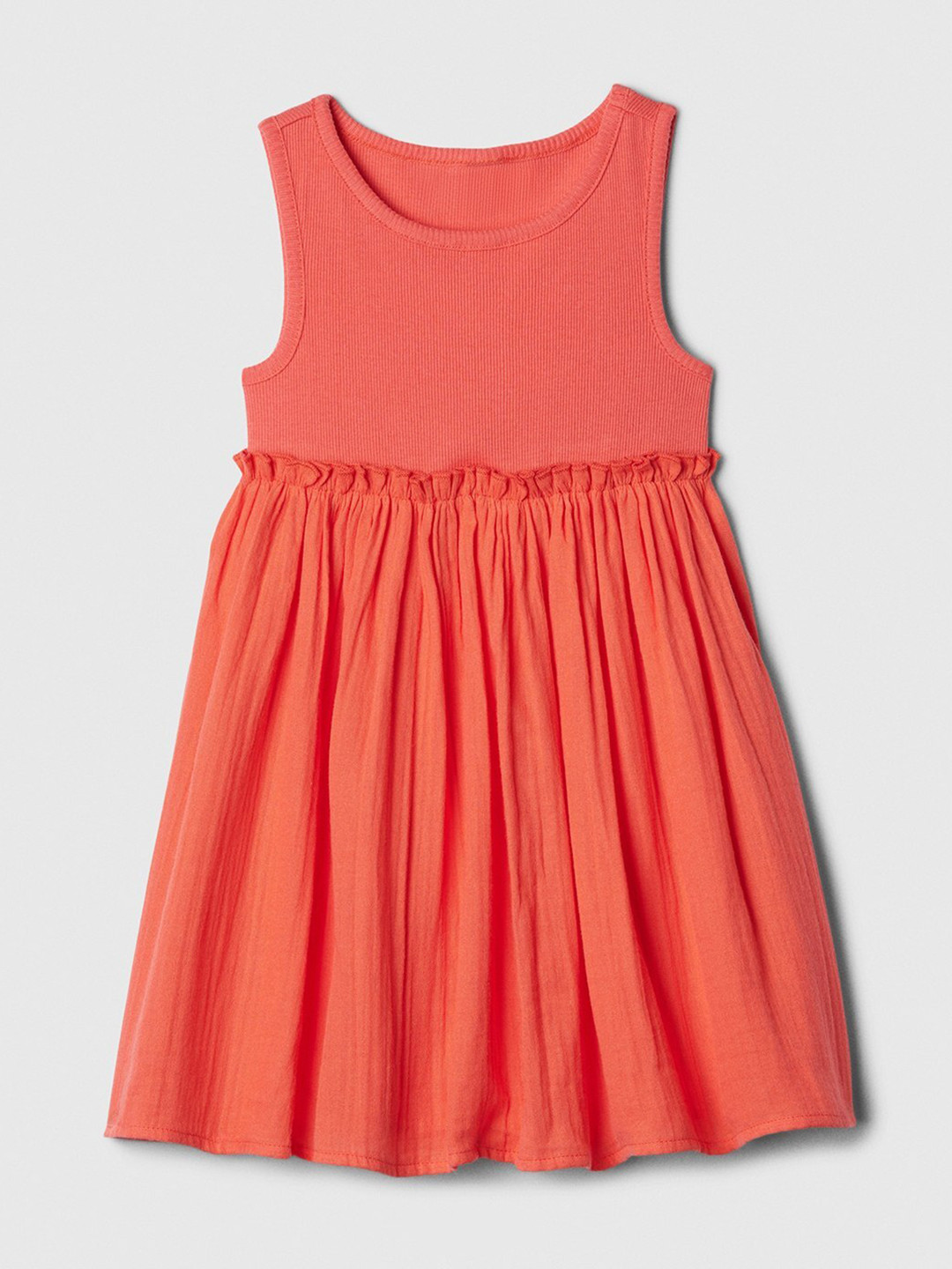 GAP Girls Fit & Flare Ribbed Midi Pleated Gauze Pure Cotton Dress