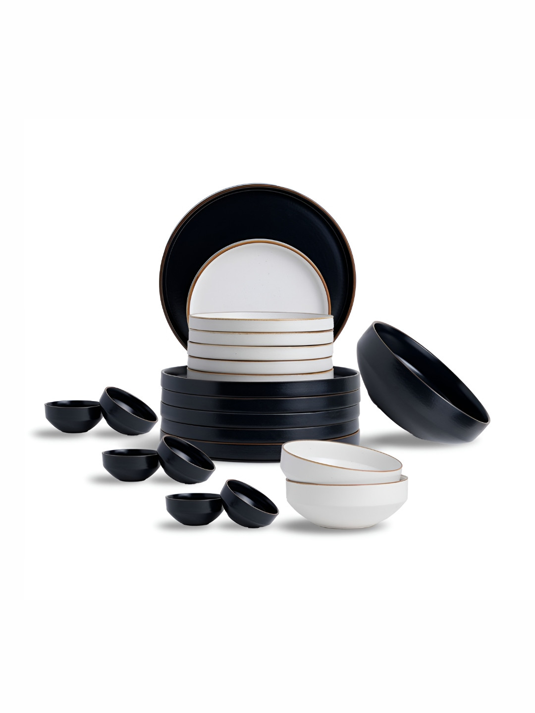 SHAY Japandi Collection Premium Black Solid Ceramic Easy to Clean 21 Piece Dinner Set