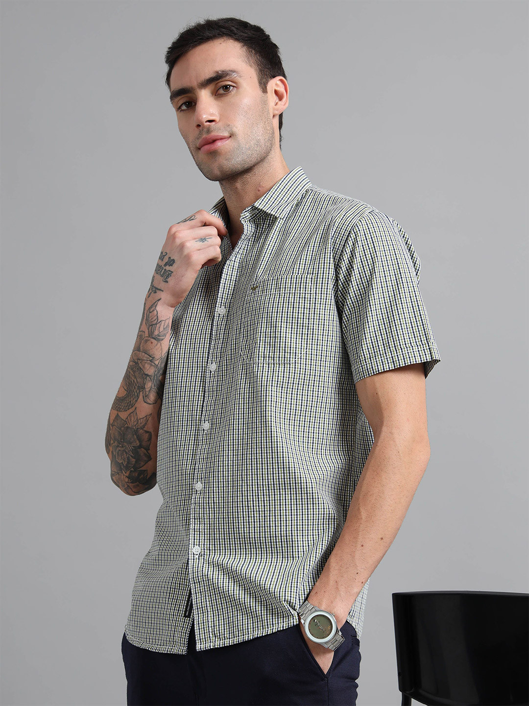 RIGS AND RAGS Men Premium Micro Checks Checked Regular Fit Shirt gridplay