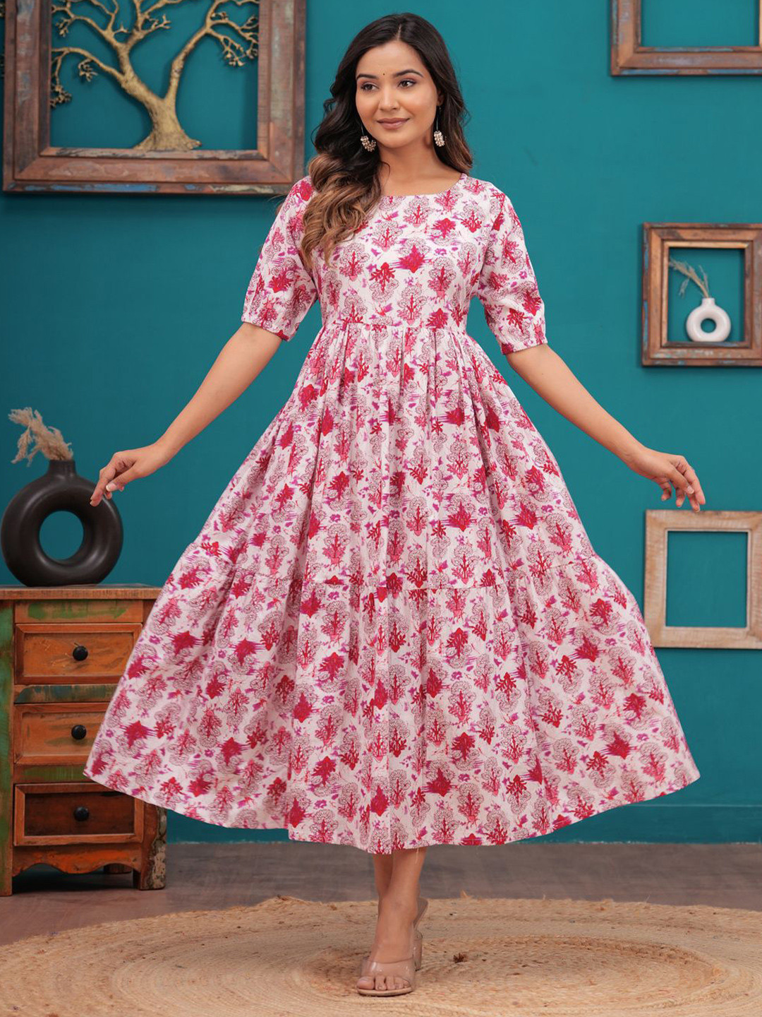 Malia Women Ethnic Motifs Printed Fit & Flare Midi Dress