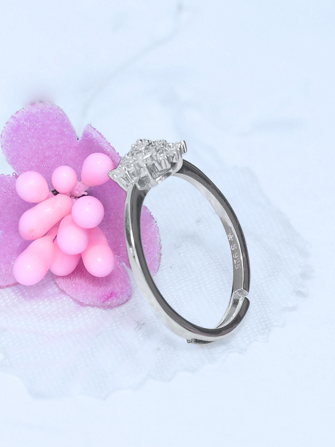 Satlaa 925 Pure Real Sterling Silver Margherita White Adjustable Female Cute Finger Ring