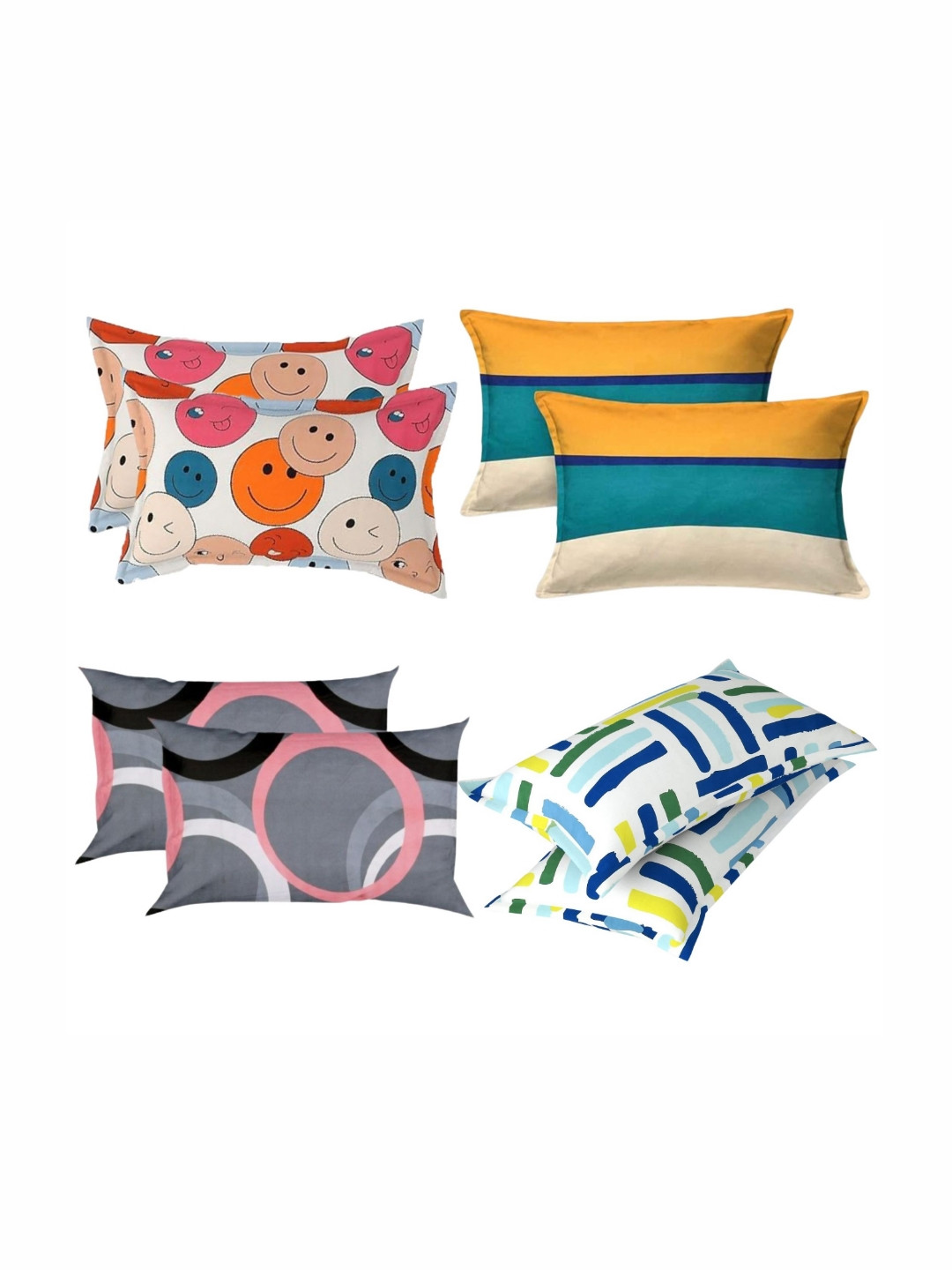 PRTREND Beige & Grey 6 and more Pieces Abstract Cotton Linen Rectangle Pillow Covers