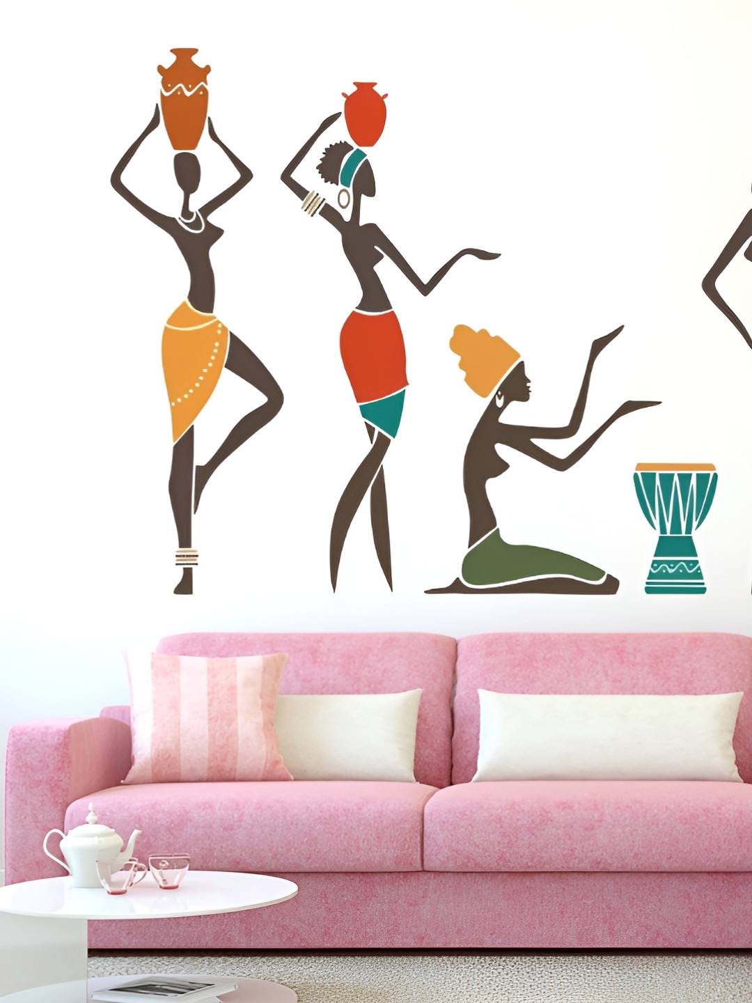 LANSTICK Red & Blue Traditional Women Self Adhesive Wall Sticker