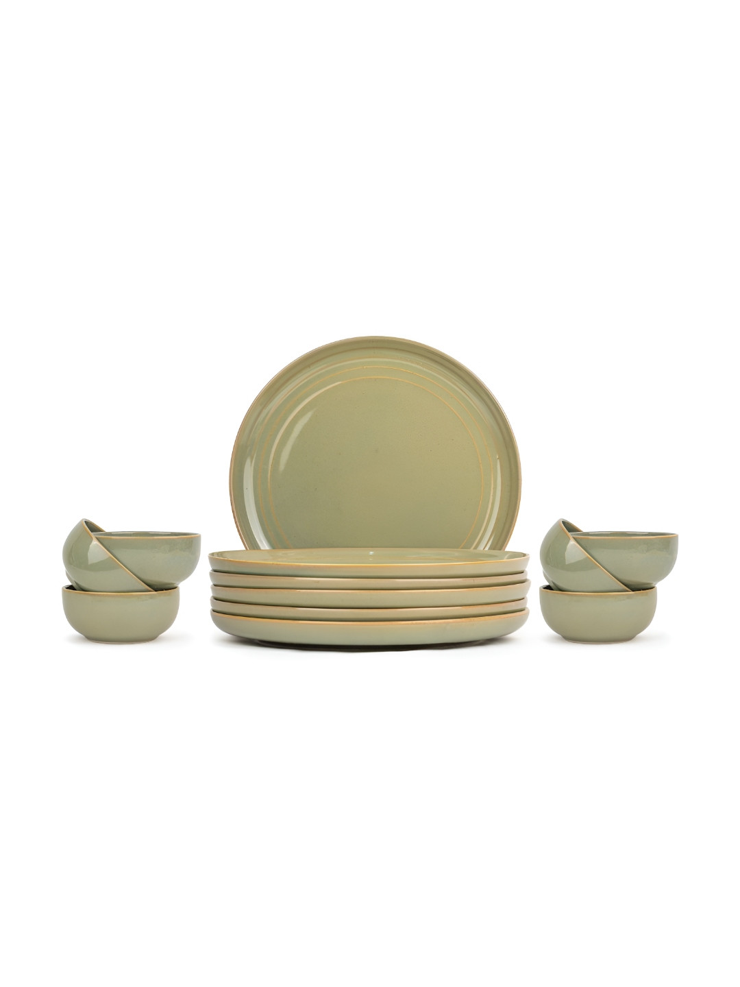 SHAY Pista Reactive Elegant Reactive Green Solid Ceramic Easy to Clean 12 Piece Dinner Set