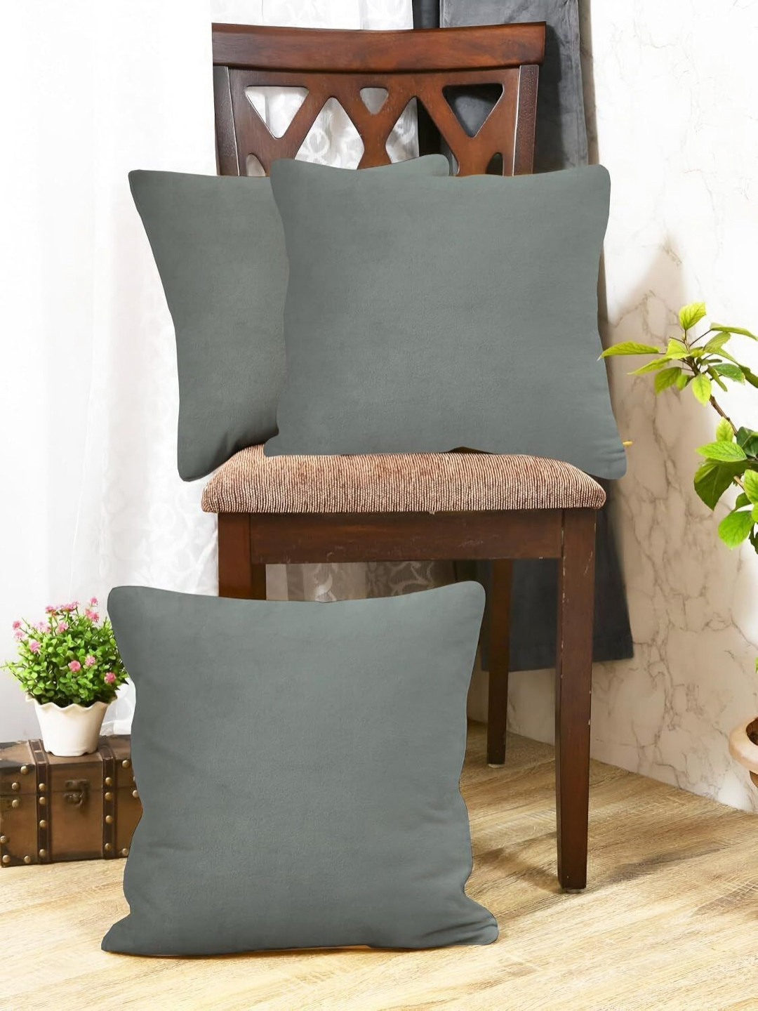 IVAZA Off White Velvet Durable 3 Pcs Square Cushion Covers - 23.6 x 23.6 In