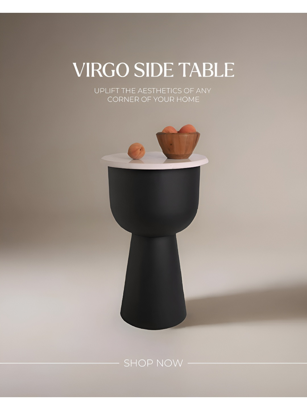 Qdore Home Black & White Marble & Metal Round Bedside Table