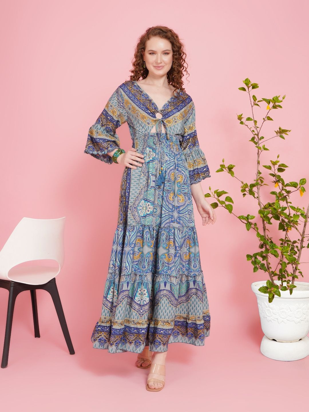Boholyfe Women Sky Halo Paisley Maxi Dress