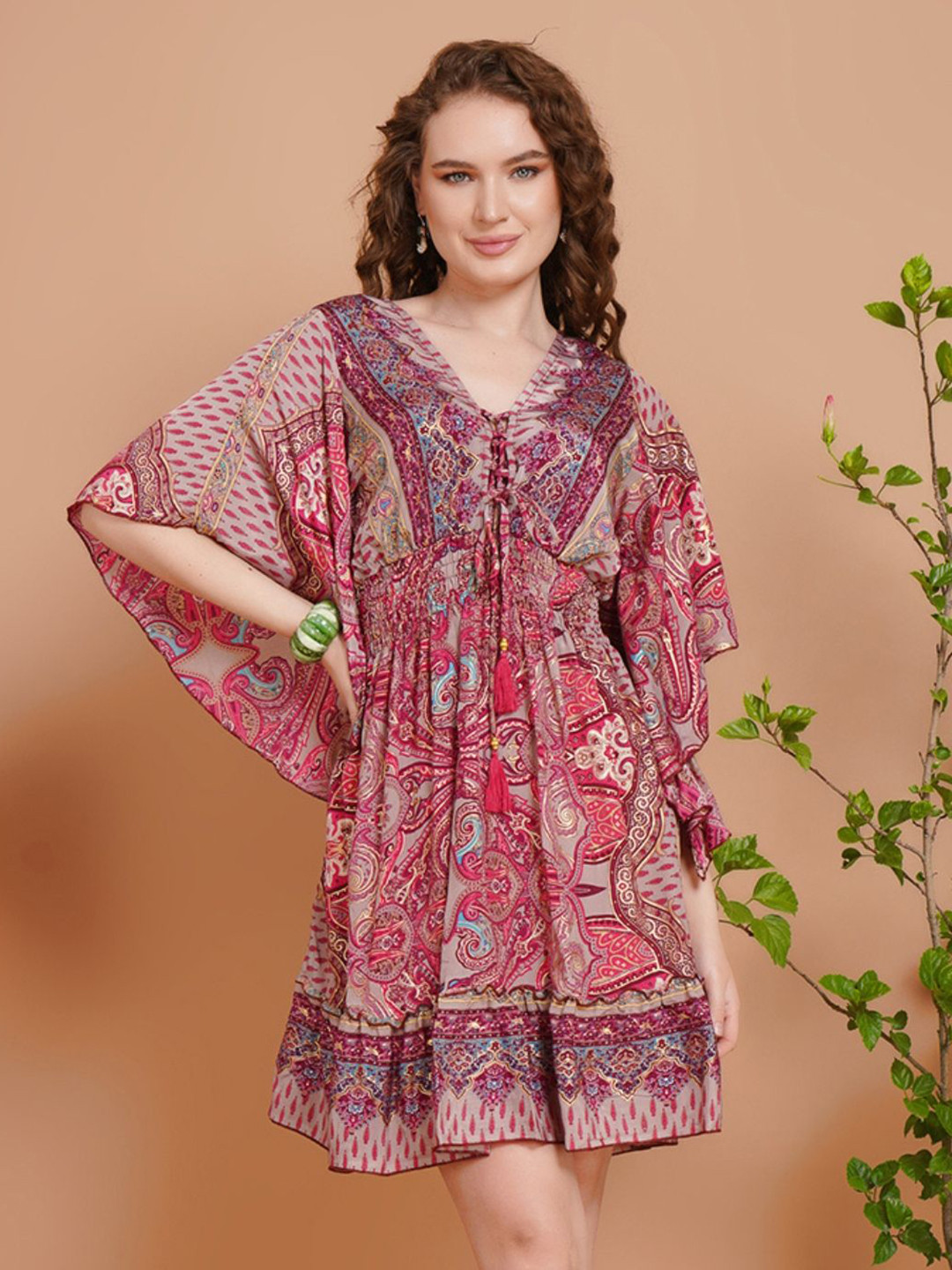 Boholyfe Women Paisley pop charm short dress