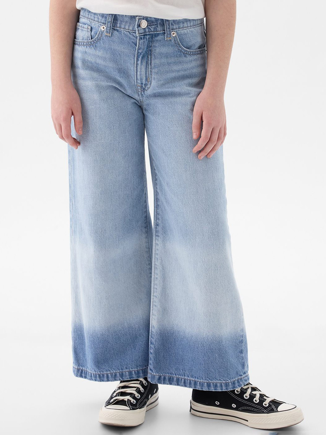 GAP Girls Regular Fit Mid-Rise Light Fade High Stride Ankle - Dip Dye Jeans