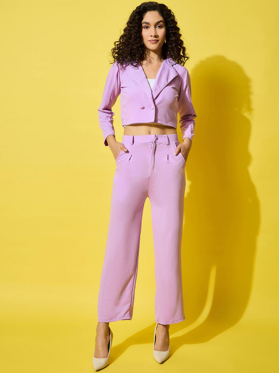 BUY NEW TREND Solid Cropped Blazer and Trouser Set