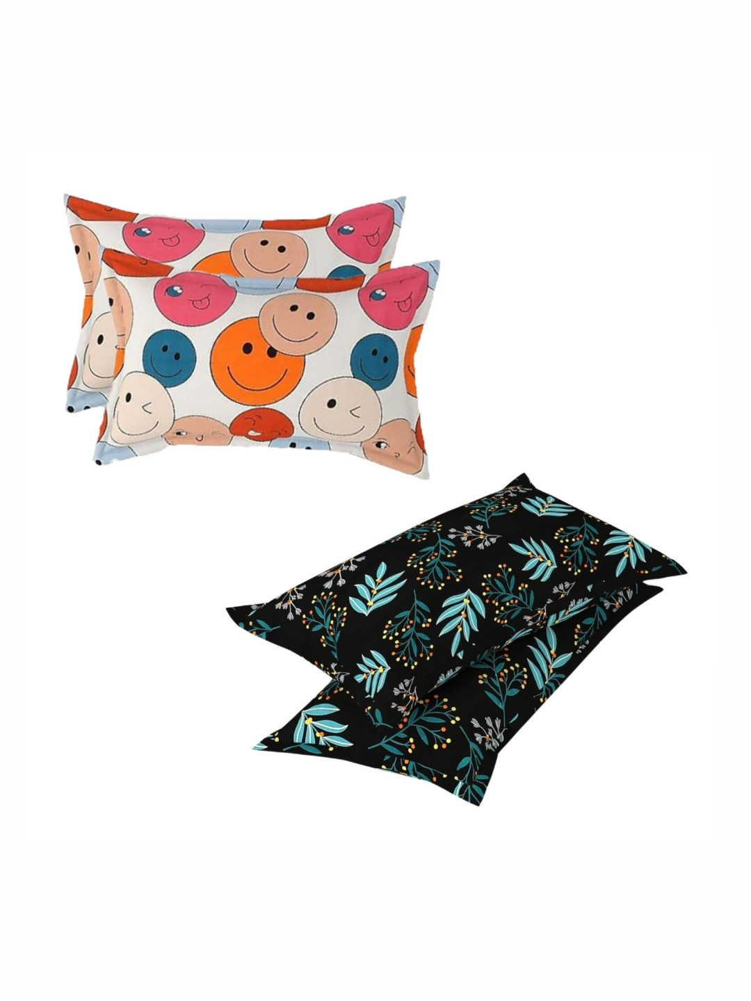 PRTREND Black & Beige 4 Pieces Abstract Cotton Linen Rectangle Pillow Covers