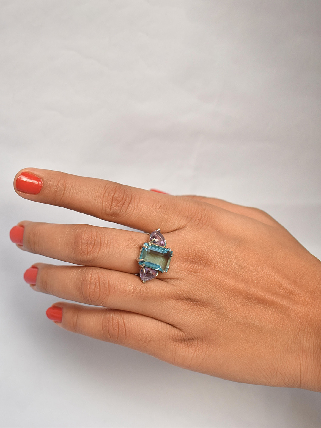 Satlaa 925 Pure Sterling Silver Purple Stone Adjustable Female Cute Finger Ring