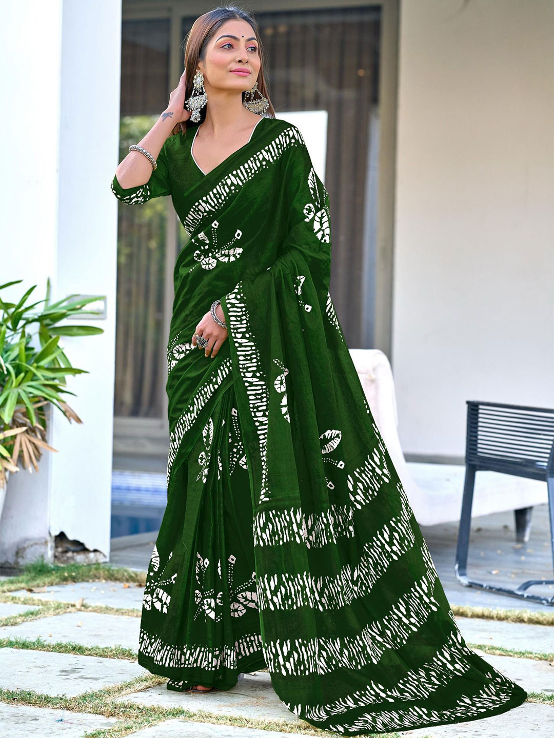 Panzora Batik Mulmul Cotton Ready to Wear Block Print Saree