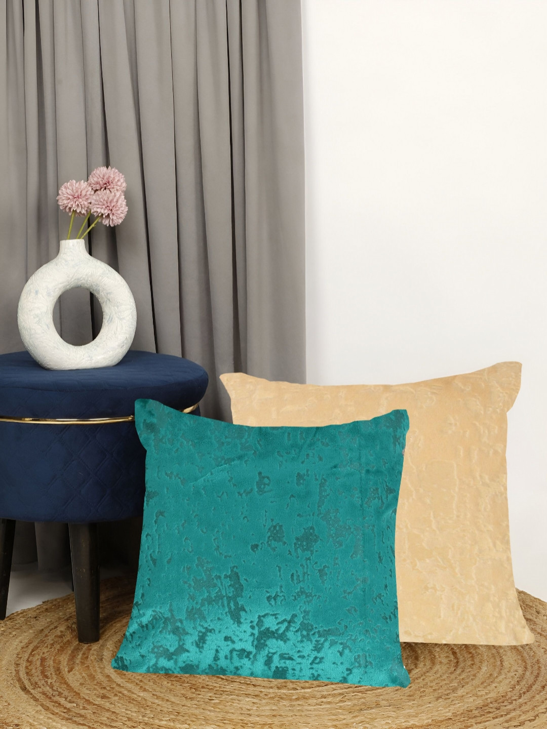 IVAZA Blue Velvet Durable 2 Piece Square Cushion Covers - 11.8 x 11.8 Inches