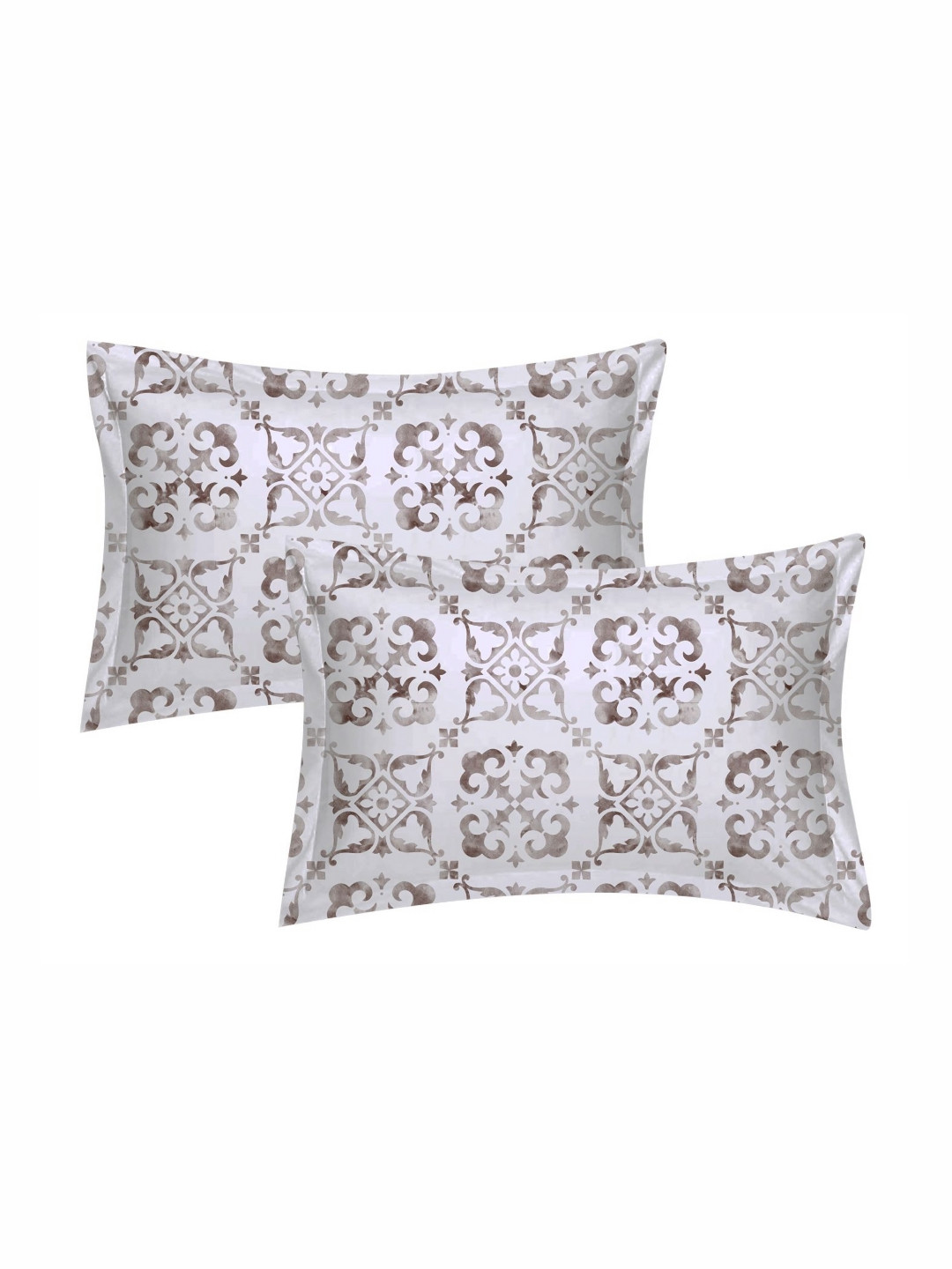 Cotton Candy Coffee Brown & White 2 Pieces Self Design Pure Cotton Rectangle Pillow Covers