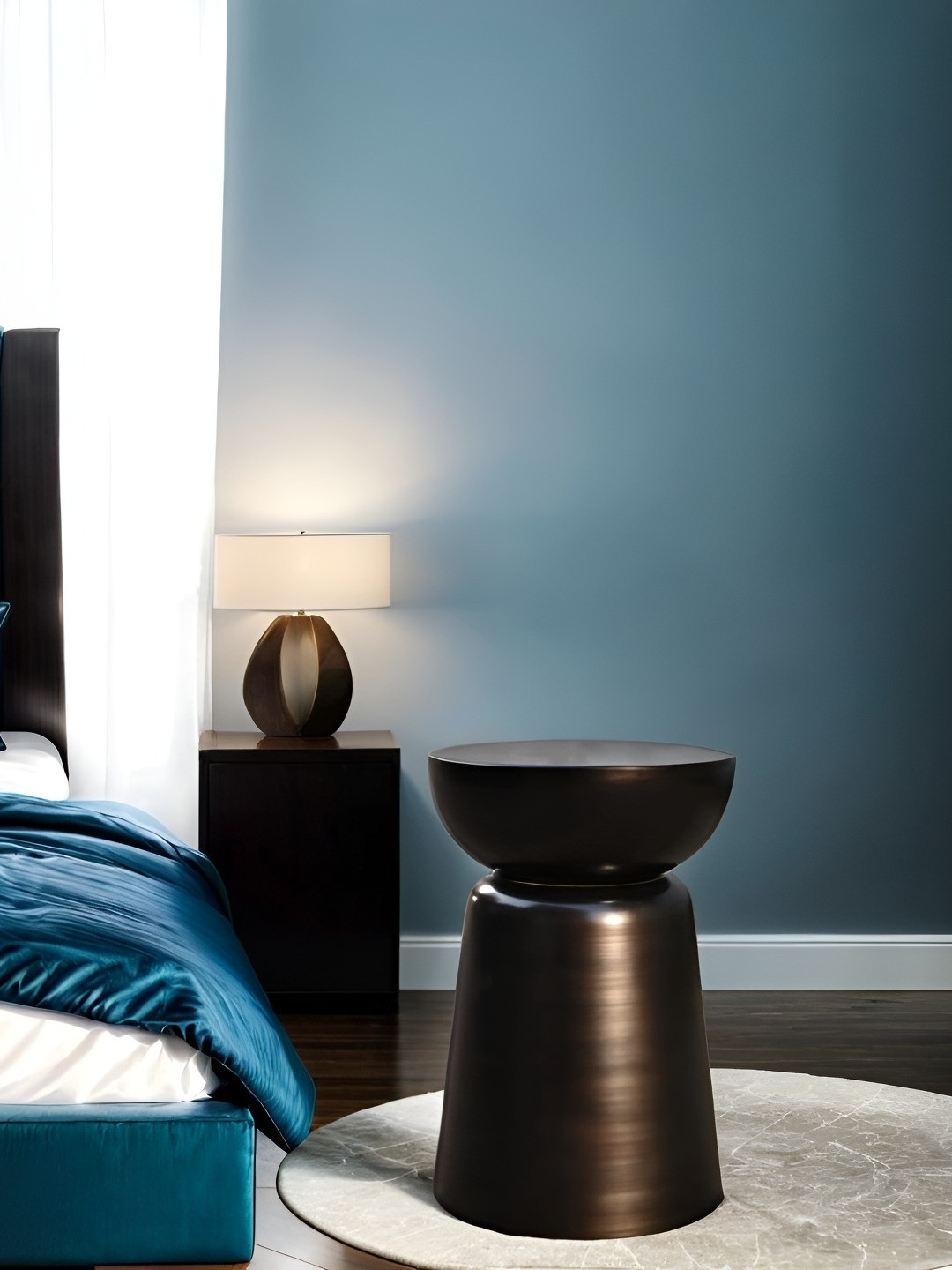 Qdore Home Black Metal Round Bedside Table