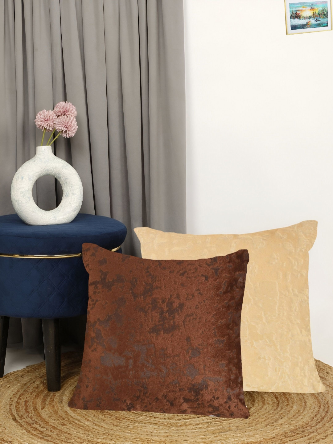 IVAZA Light-Weight & Breathable Double-Sided 2 Pcs Textured Cushion Covers -24x24In