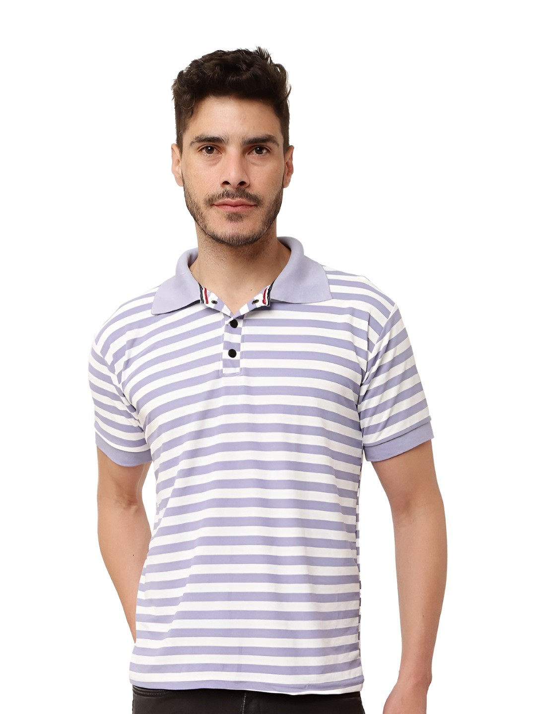 ZEROZABAR Men Striped Polo Collar Regular Fit T-shirt